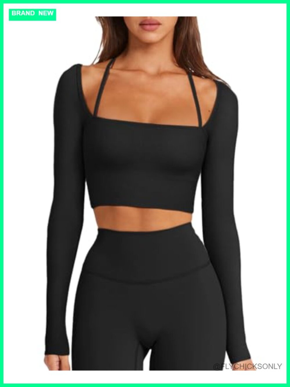 Seamless Halter Neck Long Sleeve Crop Top with Built in Bra